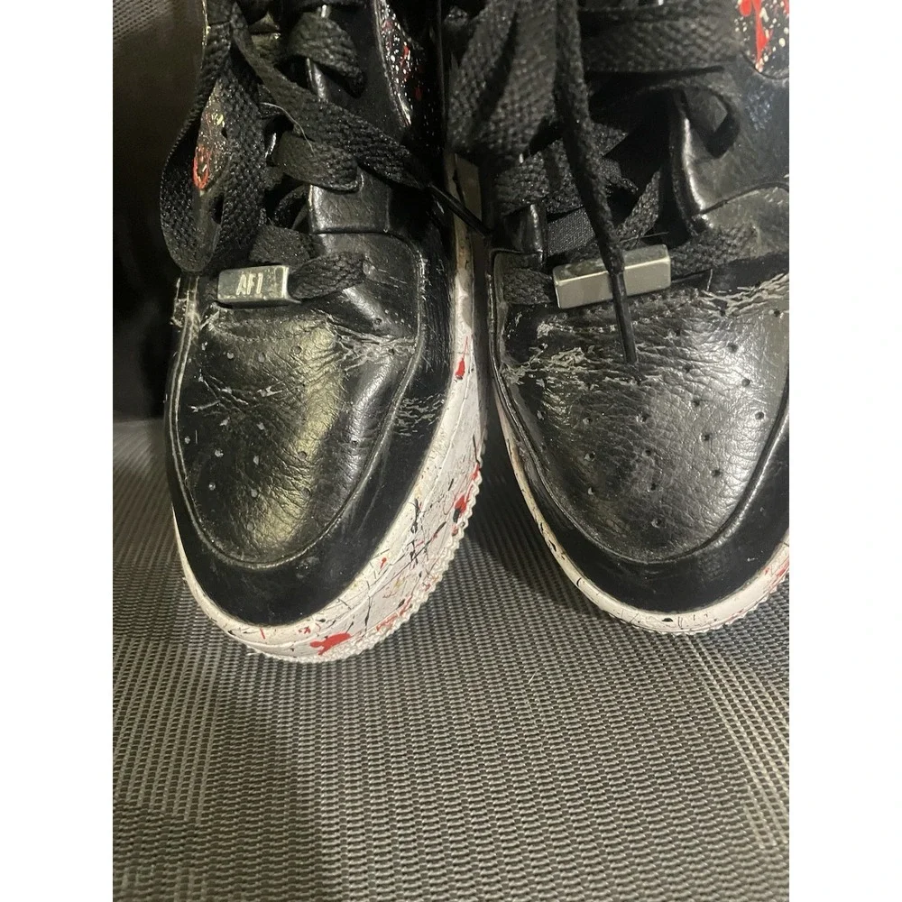 Nike Air Force 1 Black Red Custom Paint Splatter Men's 9.5 Sneakers